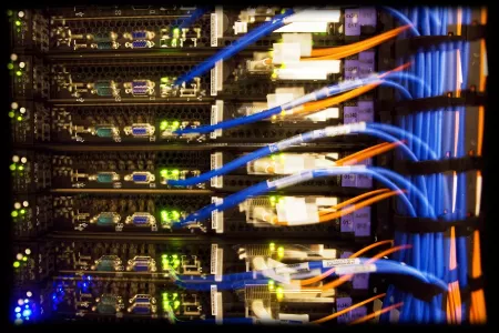 Close up image of super computer cords