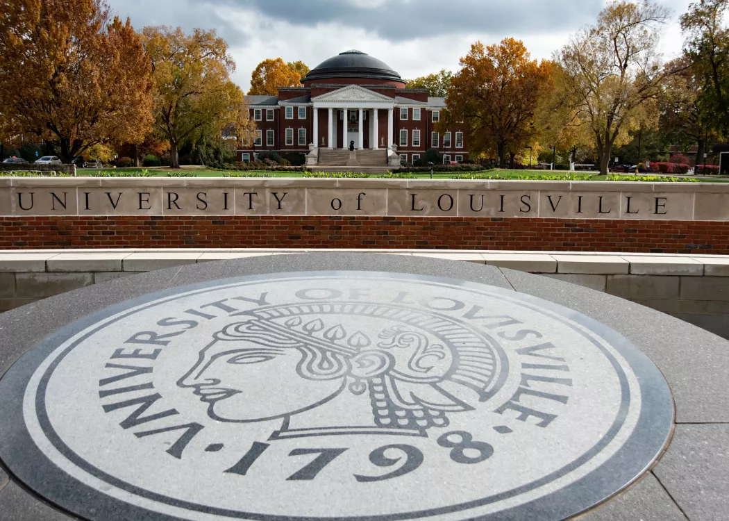 The Minerva in front of the oval where Grawemeyer Hall sits