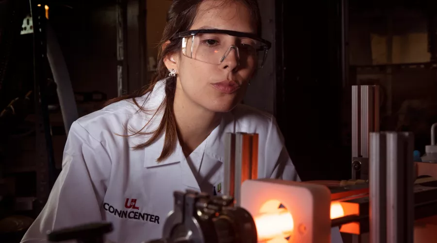 Close-up of a researcher in a lab working