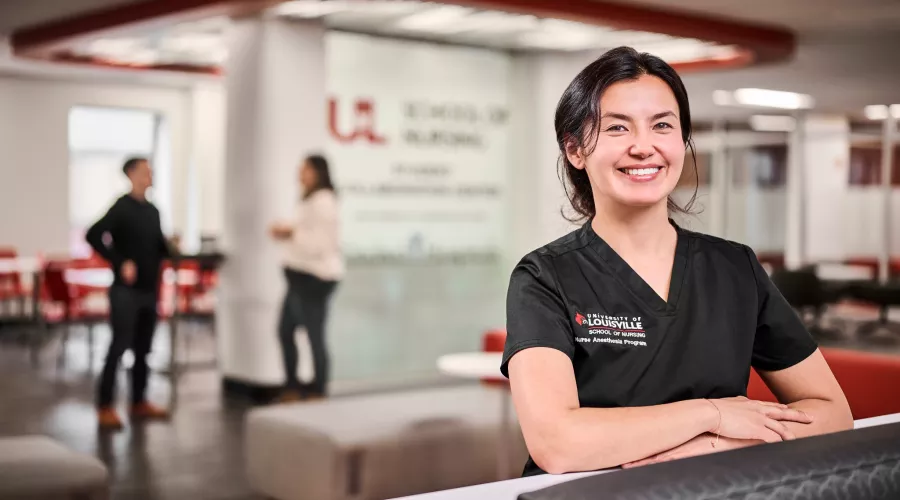 A woman in scrubs