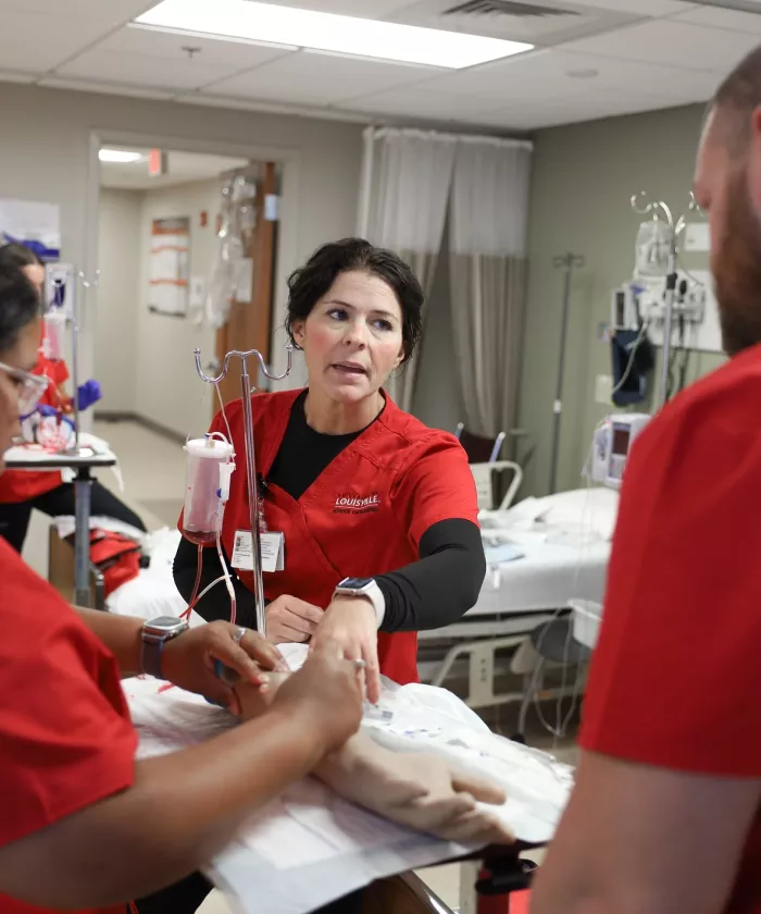 University of Louisville School of Nursing Owensboro Extension. ABSN students practice IV medication administration in the high-fidelity simulation lab.